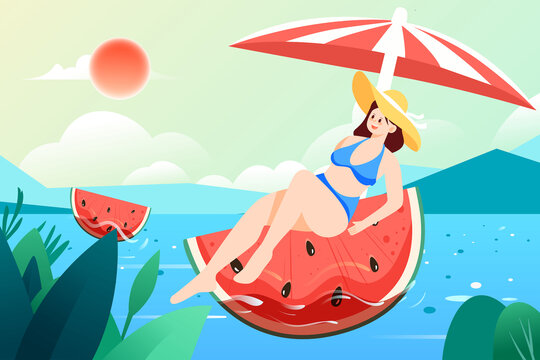 立夏節(jié)氣人物戶外游泳解暑插畫(huà)