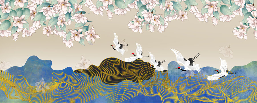 新中式花鳥背景墻