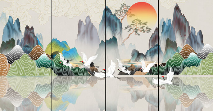 古典山水背景插畫(huà)