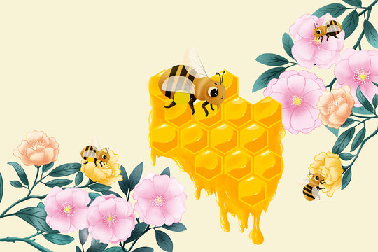 手绘蜂蜜包装印花
