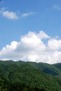 蓝天白云下的青山