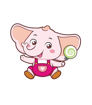 卡通可愛小象拿棒棒糖