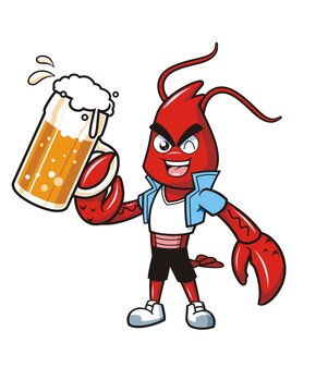 卡通可爱小龙虾喝啤酒