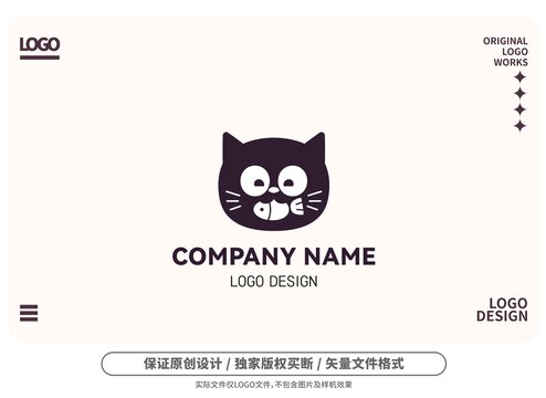 原创卡通黑猫吃鱼logo