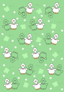 绿色大白鸭印花图案