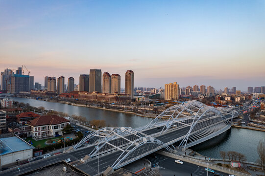 天津海河直沽桥城市建筑风光