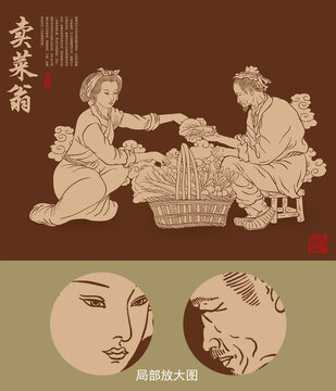 古代賣菜人物插畫