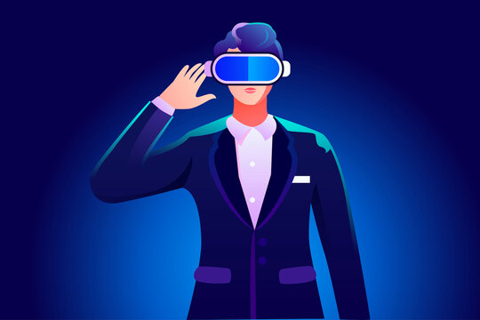 虚拟现实技术VR眼镜科技插画