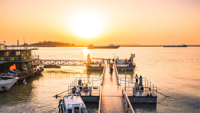 洞庭湖日落夕阳晚霞自然风光