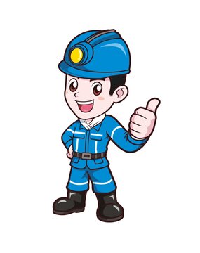 卡通年轻男性煤矿工人竖大拇指