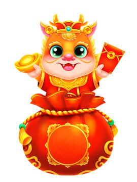 傳統(tǒng)龍年年畫福袋財神龍