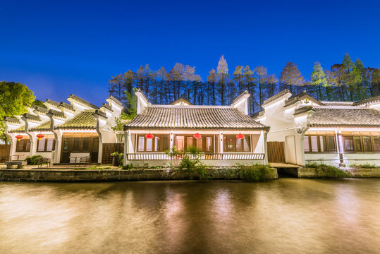 南京白鹭洲公园古建筑夜景