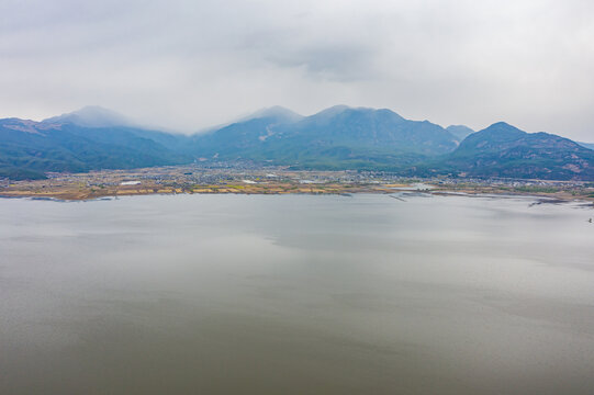 航拍云南丽江拉市海湿地公园