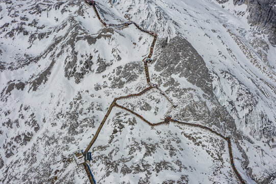 航拍云南丽江玉龙雪山冰川积雪