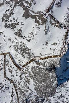 航拍云南丽江玉龙雪山冰川积雪