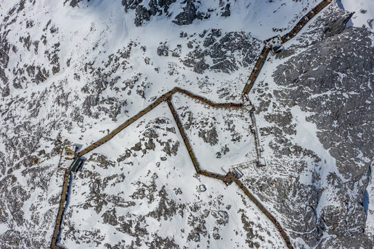 航拍云南丽江玉龙雪山冰川积雪