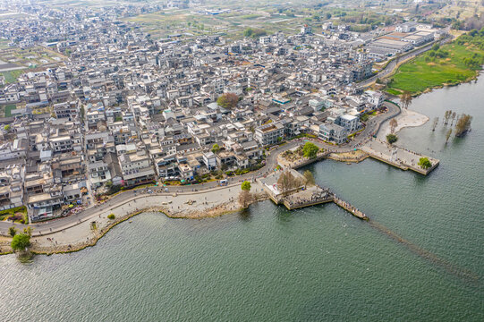 航拍云南大理洱海生态廊道美景