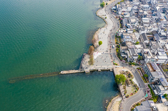 航拍云南大理洱海生态廊道美景