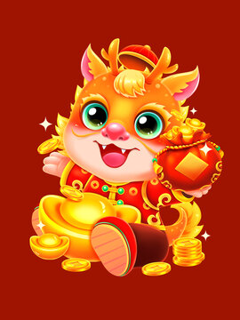 傳統(tǒng)龍年年畫元寶龍元素