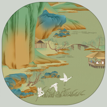 青綠山水圖鏡心