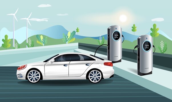 白色新能源汽車充電樁充電