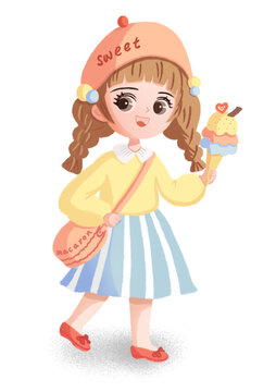 冰淇淋女孩可愛(ài)手繪插畫卡通