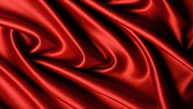 深红色褶皱丝绸布料纹理