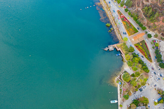 航拍云南大理洱海公园地标建筑