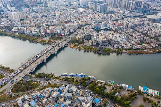 航拍云南大理洱海支流洱河水系