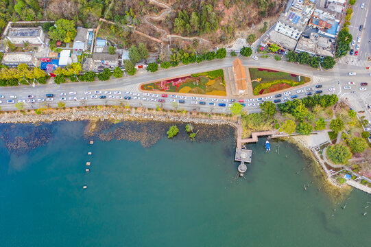 航拍云南大理洱海公园地标建筑