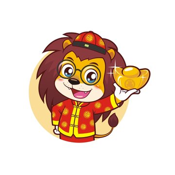 卡可愛(ài)小獅子掌柜拿金元寶半身