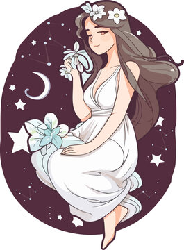 十二星座可愛(ài)女孩插畫(huà)處女座