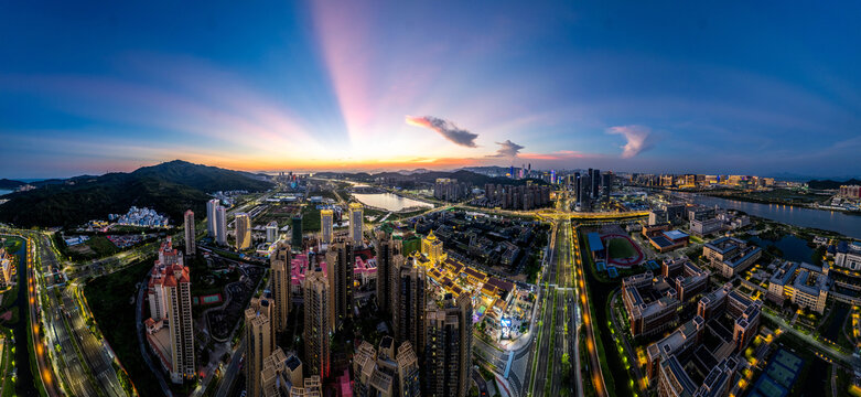 珠海横琴新区夜景航拍全景图