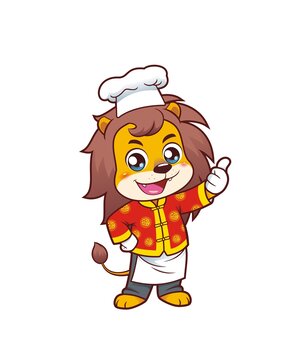 卡通可愛小獅子廚師豎大拇指