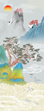 國畫山水壁畫