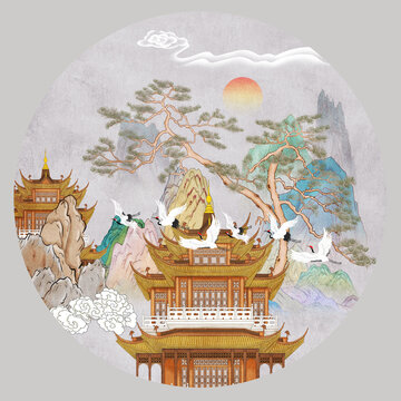 中式仿古山水画