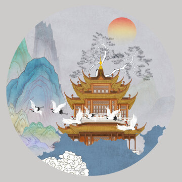 中式仿古山水画