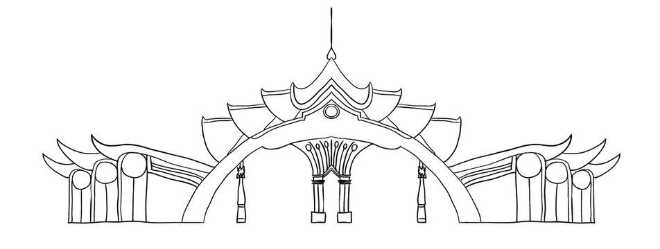 线描傣族建筑