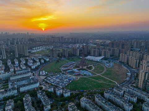 杭州天都城城市日出风光