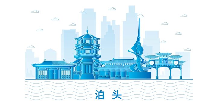 泊頭縣城市地標建筑海報展板