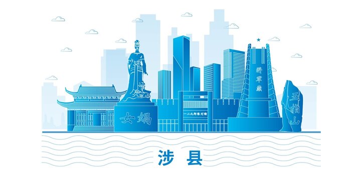 涉縣城市地標建筑海報展板