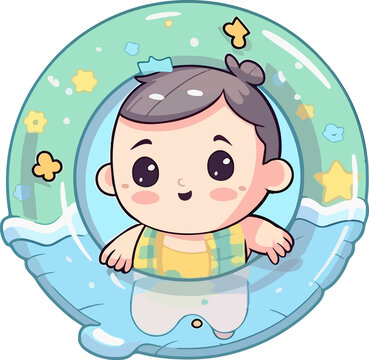 可愛動感的小孩兒童戲水游泳Q