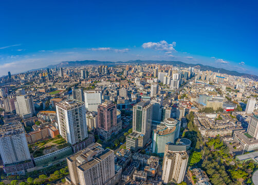 航拍云南昆明城市建筑群天際線