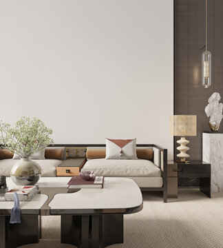 新中式沙发墙布壁画背景场景图