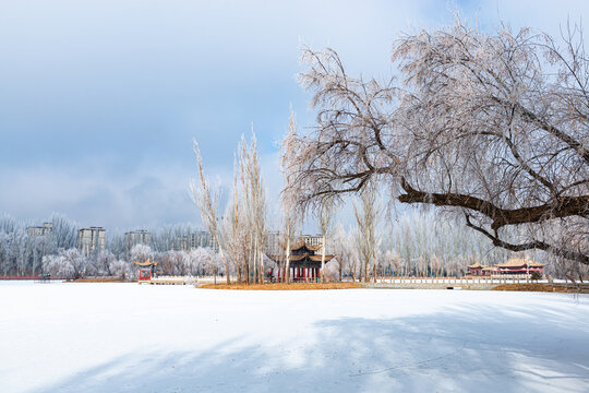 西汉酒泉胜迹雾凇雪景