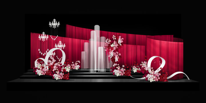 玫红色婚礼舞台效果图
