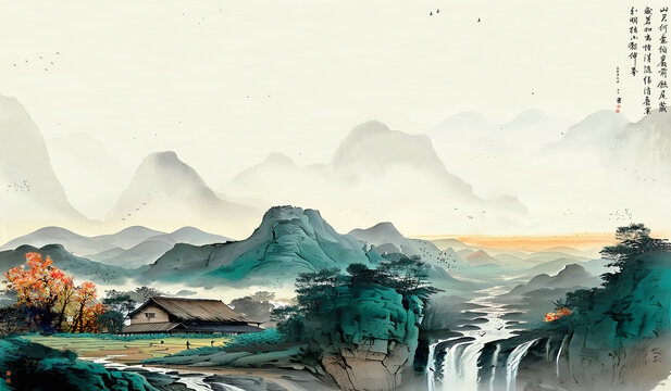 水墨青綠山水畫
