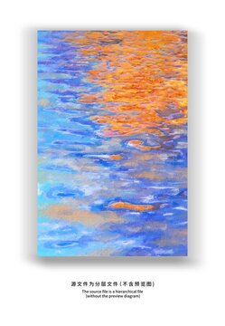夕陽海洋倒影抽象油畫
