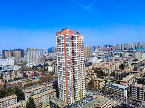 西安城市居民住宅区建筑群全景