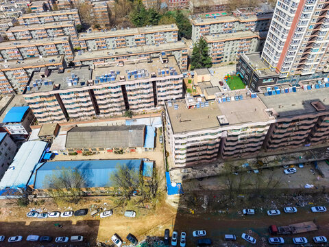 西安城市居民住宅区建筑群全景